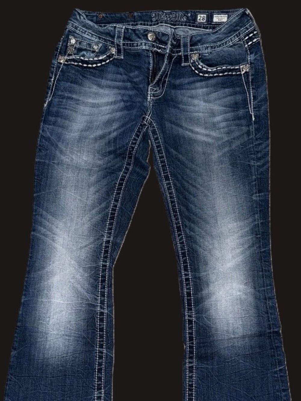 Miss Me  Blue Boot Cut Jeans with Embellished Pocket (Signature Boot) 28 X 32 - Picture 3 of 5
